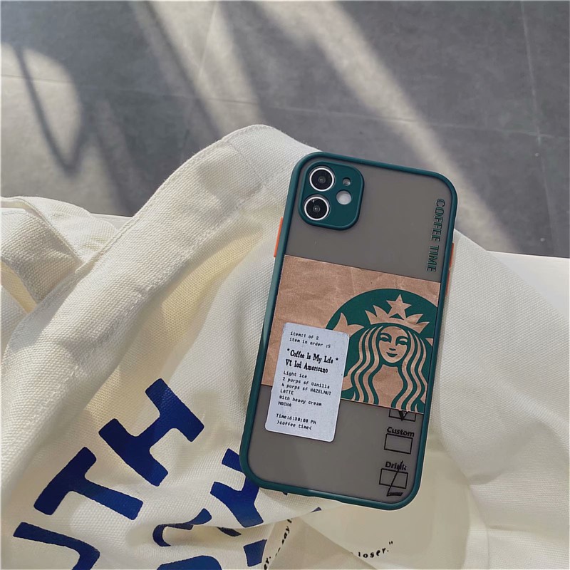 Ốp điện thoại cứng trong suốt hình starbucks bảo vệ cho Iphone 12 iphone 7 plus 8plus 11 pro MAX cover X XR XsMax