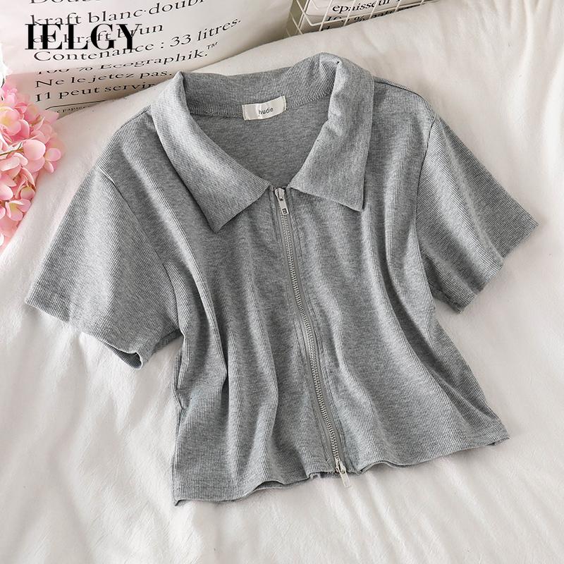 Áo polo IELGY ngắn tay màu trơn thời trang cho nữ
