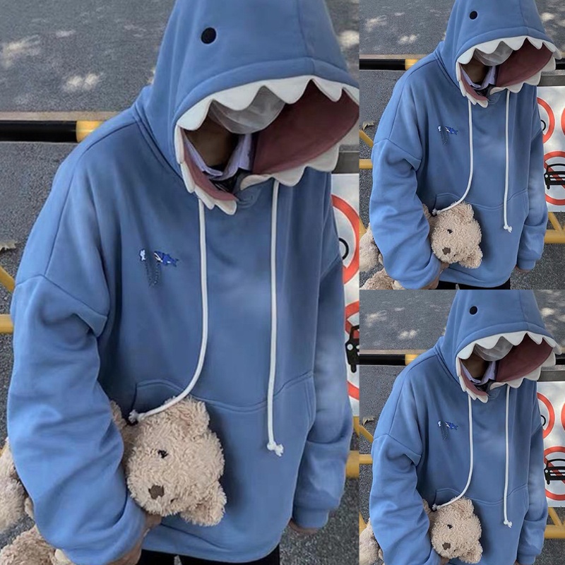 Áo hoodie tay dài in hình răng cá mập ngộ nghĩnh cho nam và nữ