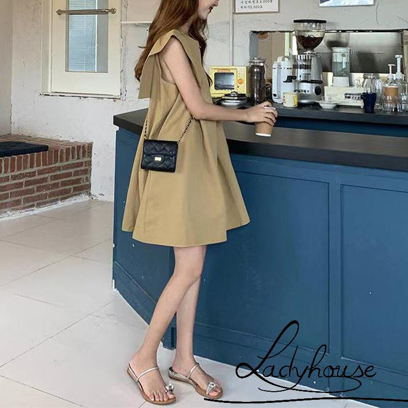 Đầm sát nách cổ tròn dáng rộng màu trơn thời trang xuân hè cho nữ