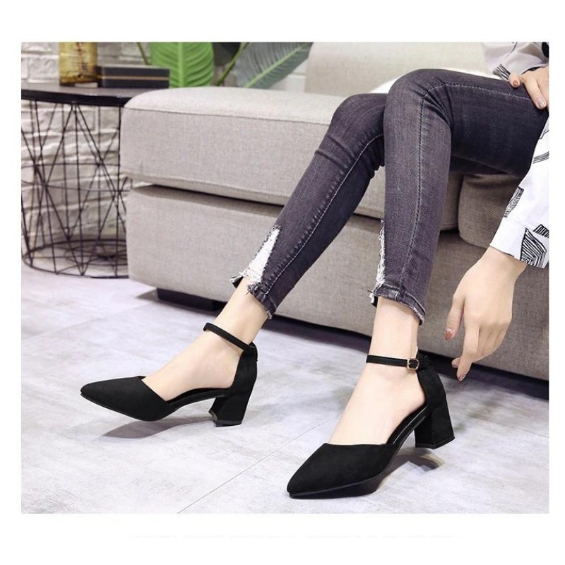 Giày cao gót nữ mũi nhọn đế vuông giày cao gót 7p kiểu dáng dễ thương năng động phong cách GURI