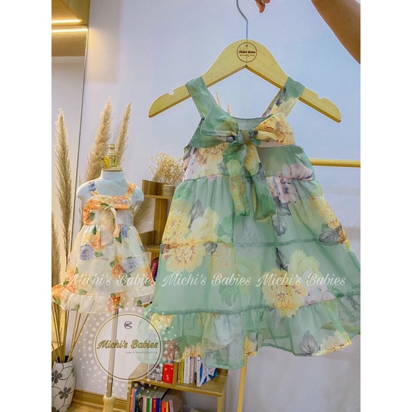 Váy voan tơ hoa thiết kế 2 dây siêu xinh cho bé