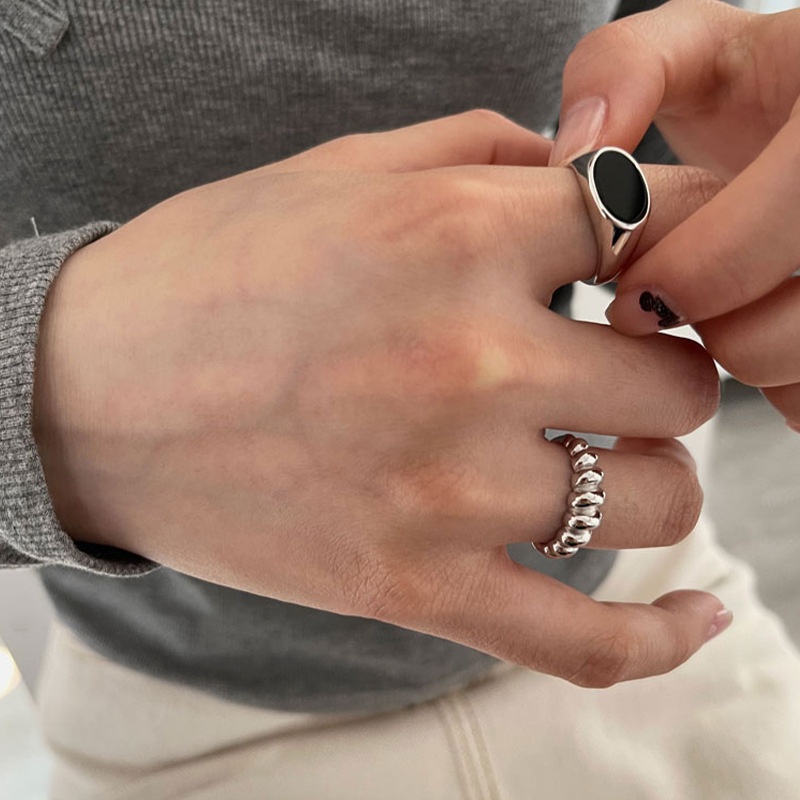Nhẫn Nam Bạc Đẹp Cá Tính Unisex HipHop Basic Ngầu Trơn Nam Black Oval Ring Lucifer Store Nhẫn Titan Không Gỉ- Black Oval