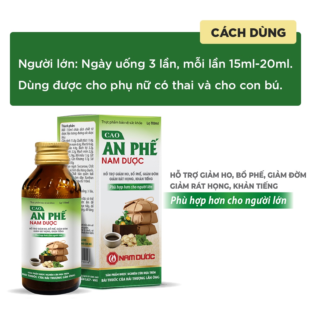 Cao An Phế Nam Dược 110ml cao thảo dược đậm đặc hỗ trợ giảm ho, bổ phế, giảm đờm, giảm rát họng, khản tiếng