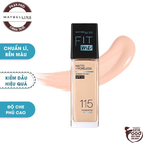 Kem Nền Kiềm Dầu, Cho Lớp Nền Mịn Lì Tự Nhiên Maybelline Fit Me Matte Poreless Foundation SPF22 30ml