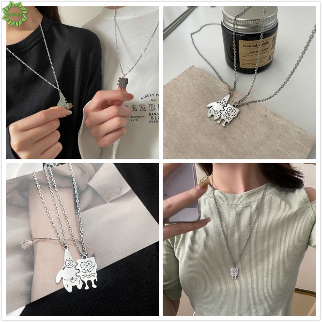 1 Cặp Dây Chuyền Họa Tiết Hoạt Hình Spongebob Phong Cách Hip Hop Thời Trang Cho Nam Và Nữ