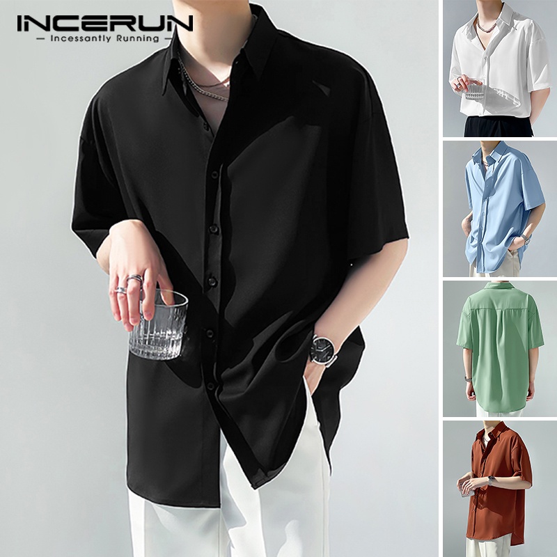 Áo sơ mi nam INCERUN ngắn tay màu sắc đơn giản