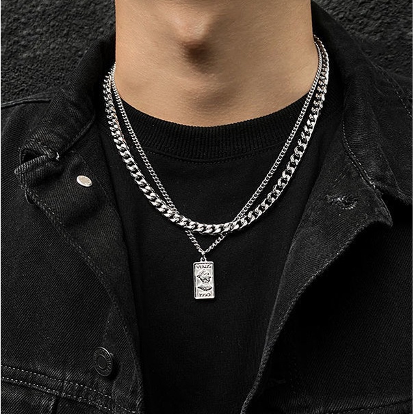 Vòng cổ Hai Lớp Thiết Kế Đơn Giản Cá Tính Cho Nam