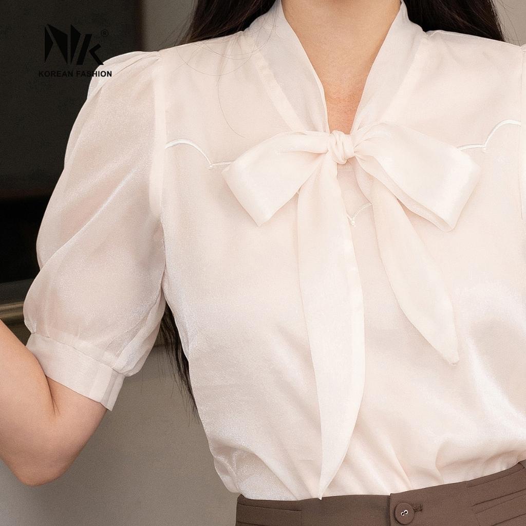 Áo Sơ Mi Thêu Cổ NK Fashion Kết Hợp Thắt Nơ Bản To Nữ Tính, Chất Liệu Vải Cao Cấp Không Nhăn Xù NKSM2201018