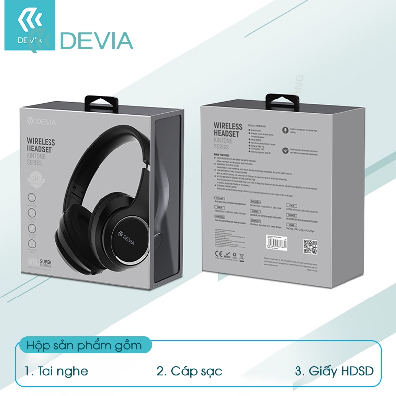 Tai nghe Headphone Bluetooth Không dây chụp tai DEVIA Kington series có mic nghe nhạc liên tục 18H Hàng chính hãng
