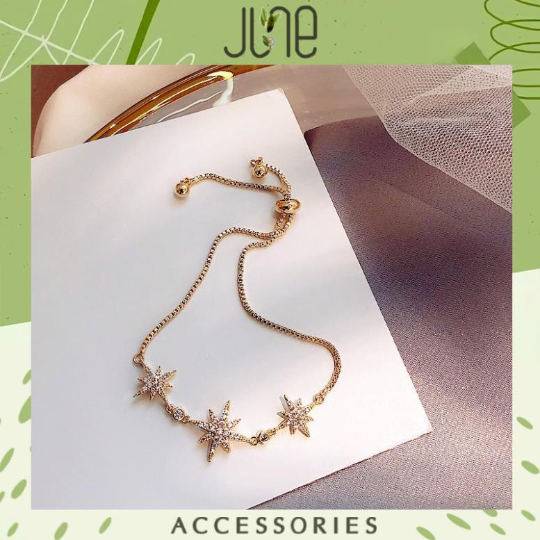 Lắc tay ngôi sao đính đá zircon Vòng đeo tay nữ JUNE có dây rút chỉnh kích thước thông minh
