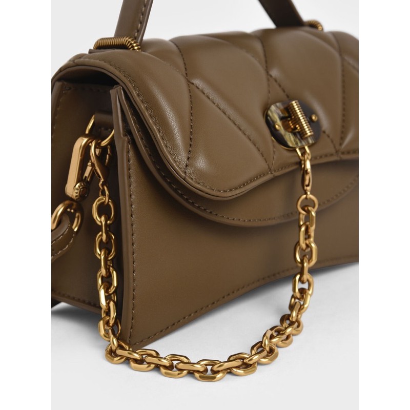 Túi Xách Quai Màu Khaki Padded Chain Link Bag