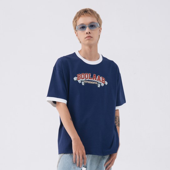 Áo Thun BOO Unisex Dáng Oversize Phối Rib Tay In Graphic Logo BOOLAAB