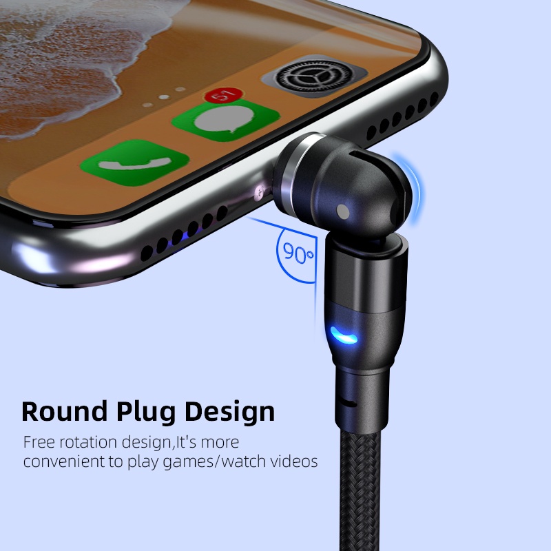 Cáp sạc nhanh AUFU micro usb type C xoay 540 độ dài 1/ 2/ 3m có nam châm cho Android