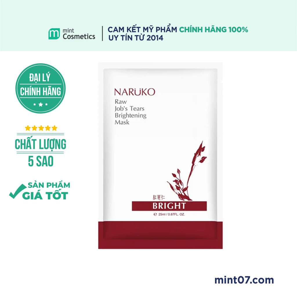 [Mã SKAMPUSH8 giảm 10% đơn 200K] Mặt nạ làm sáng toàn diện Naruko Raw Job’s Tears Bright 25ml