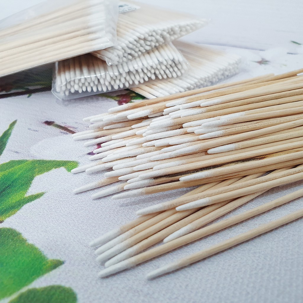 Tăm bông gỗ viền nét, Tăm bông nối mi, tháo mi, phun xăm