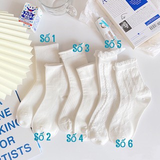 TẤT TRẮNG LOLITA TIỂU THƯ - Vớ cao cổ trắng nữ bèo nhún viền gân họa tiết tiểu thư điệu Lolita