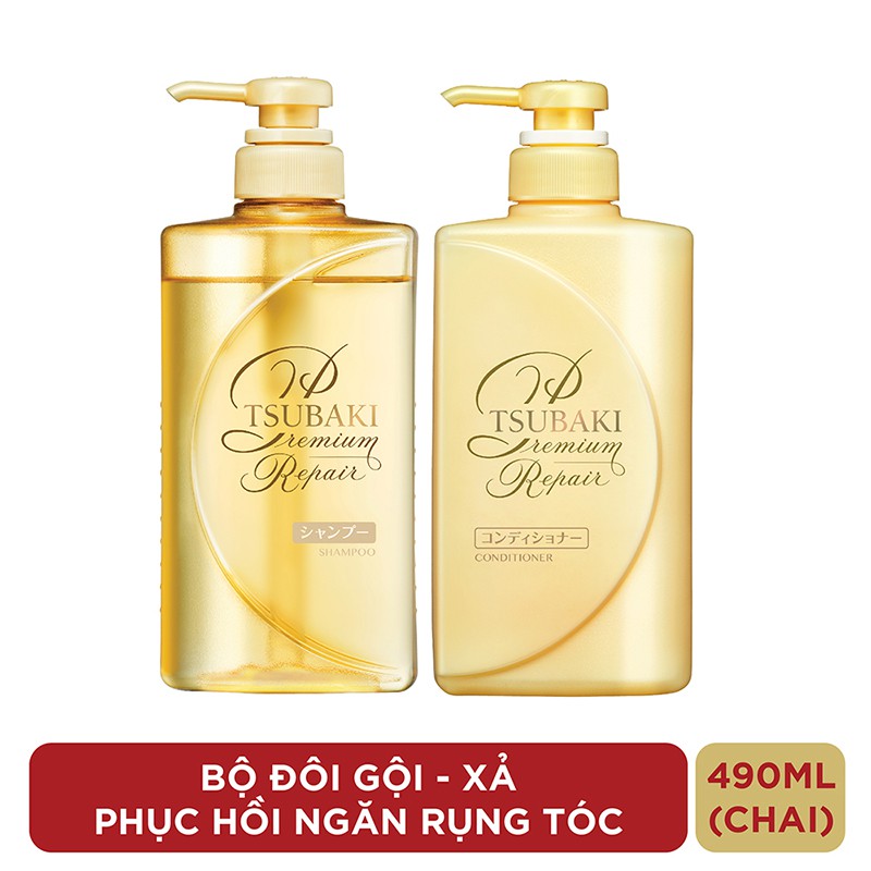 Bộ đôi gội xả Phục hồi ngăn rụng tóc Premium Repair Tsubaki 490ml/chai | BigBuy360 - bigbuy360.vn