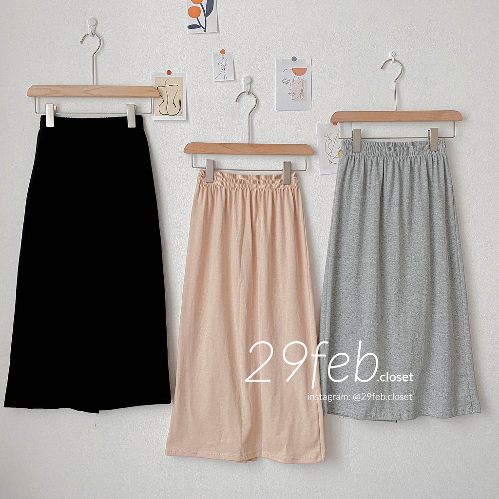 Chân váy cotton suông xẻ sau (Ảnh thật)