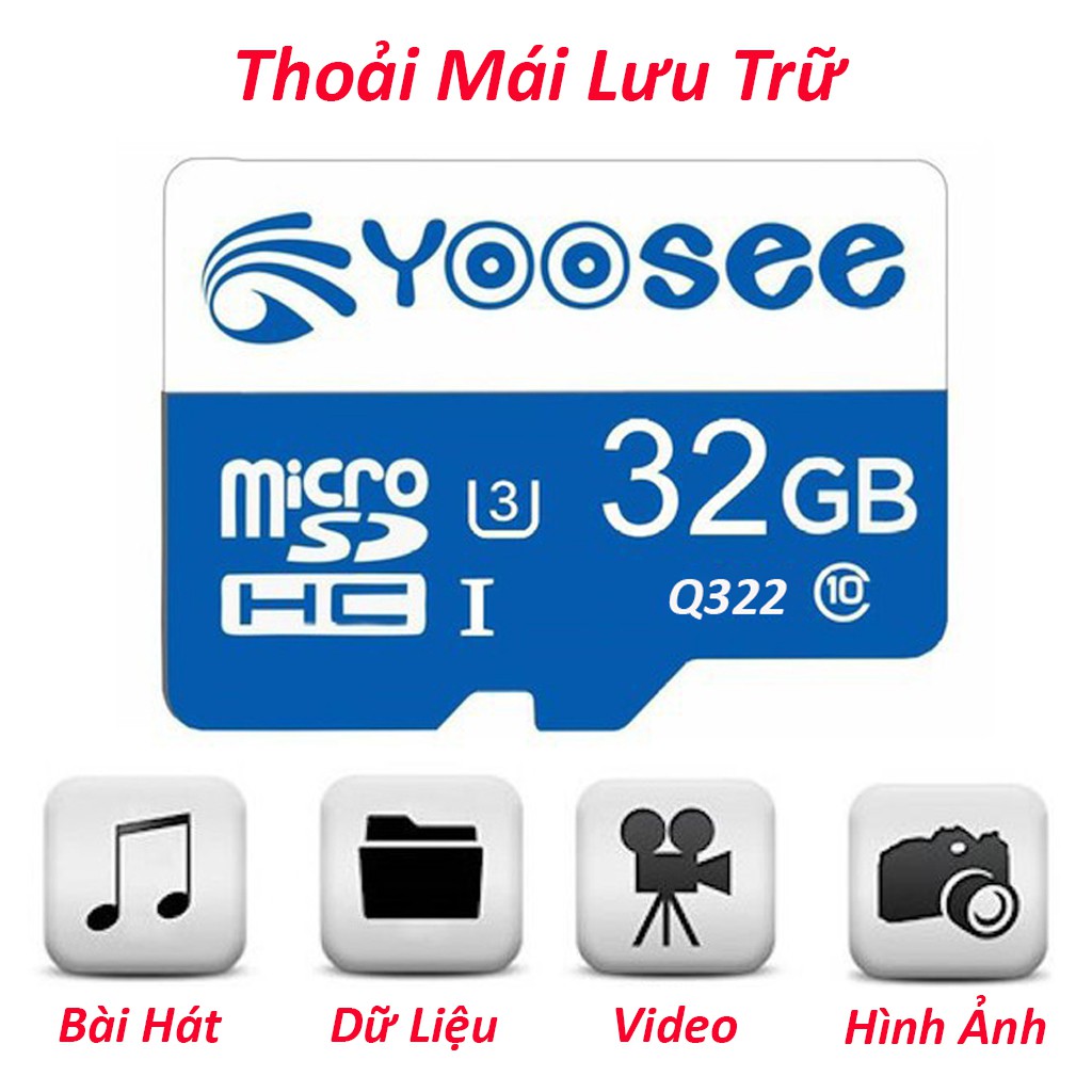 Thẻ nhớ Yoosee 32GB tốc độ cao up to 100MB/s hỗ trợ quay video full HD, video 2K, video 4K | BH 60 Tháng