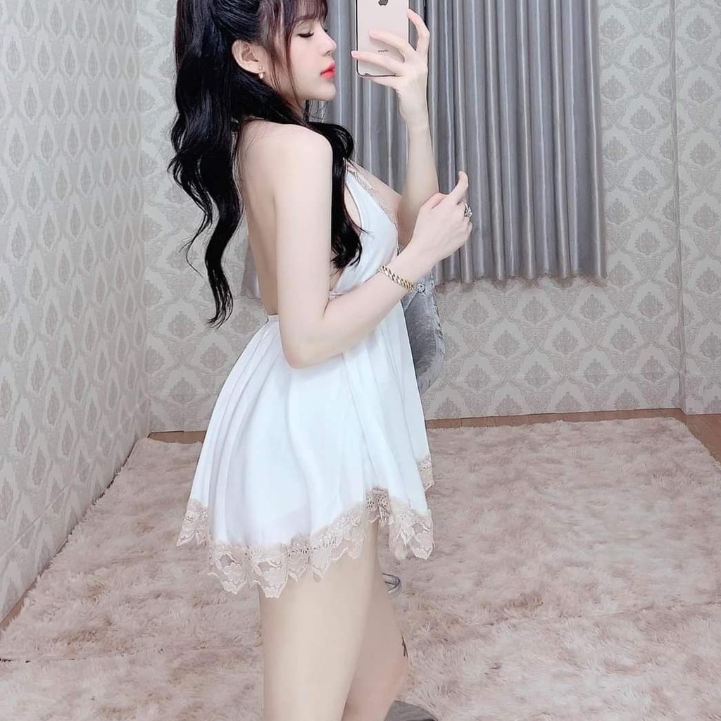 Váy ngủ sexy ❣️FREE SHIP❣️Váy ngủ sexy yếm kèm quần vải vatin <60kg | BigBuy360 - bigbuy360.vn