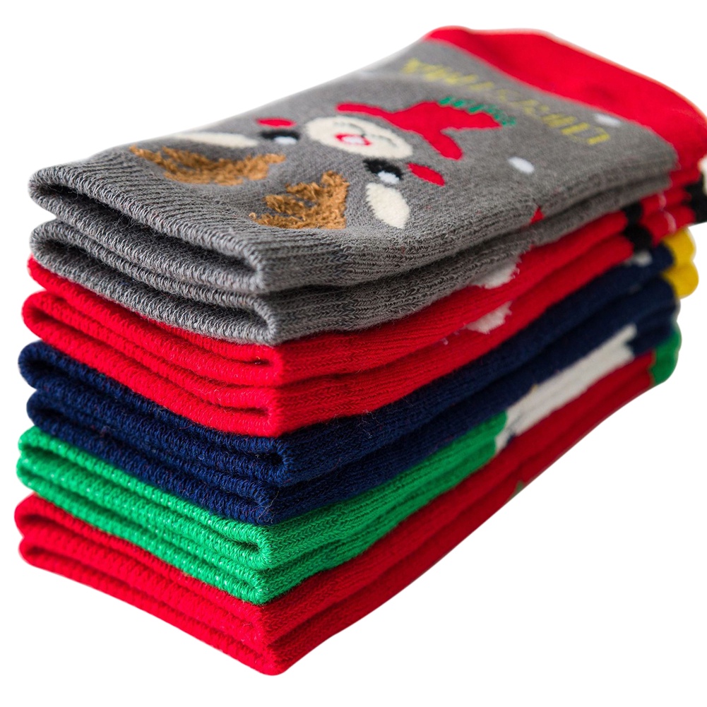 5 Cặp / Lô Tất Giáng sinh Trẻ em Bé trai Bé trai Cô gái Ông già Noel Mẫu phấn màu Bông đầy màu sắc Mềm mại Ấm áp Vớ
