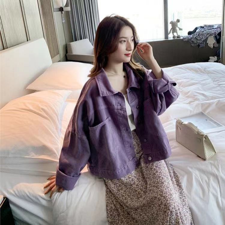 Áo Khoác Denim Tay Dài Dáng Rộng Phong Cách Hàn Quốc