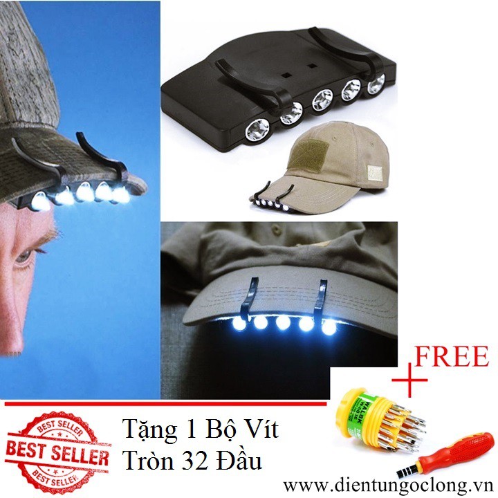 Combo Đèn Led 5 Bóng Gắn Nón Và Bộ Vít Tròn 32 Đầu