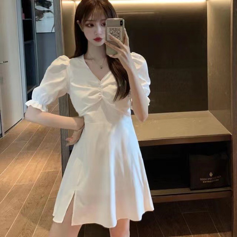 Đầm Cổ Chữ v Dáng Ôm Xẻ Tà Quyến Rũ Phong Cách Retro Kiểu Pháp Thời Trang Mùa Xuân 2022 FT8075