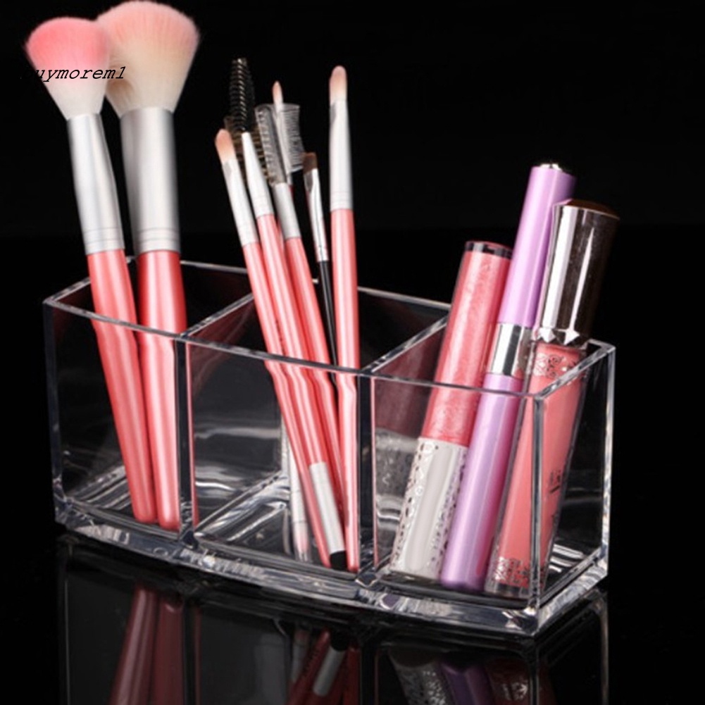 Giá Đỡ Cọ Trang Điểm 3 Ngăn Bằng Acrylic Trong Suốt Tiện Dụng