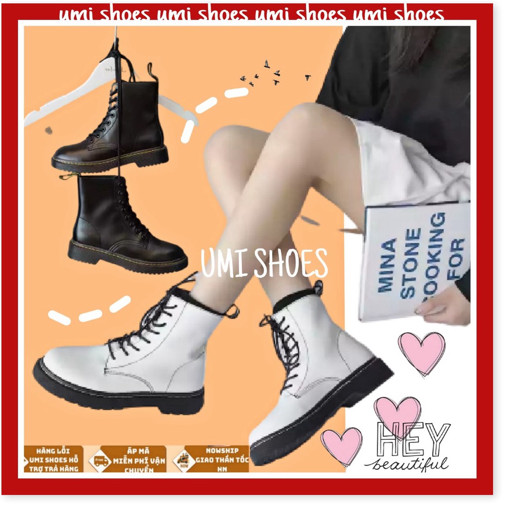 Giày Bốt cao cổ MARTIN ulzzang buộc dây màu đen/trắng cá tính đơn giản đế bằng đẹp mới xinh thời trang cá tín