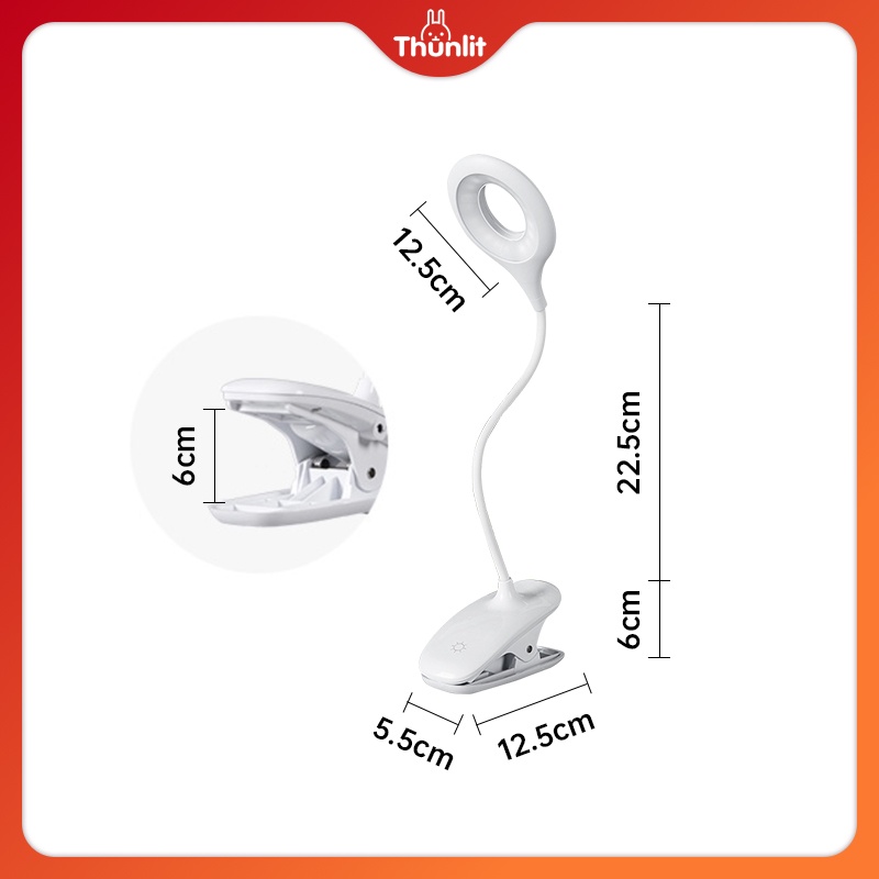 Đèn ngủ kẹp giường Thunlit siêu sáng sạc usb 1200mah có 3 chế độ sáng