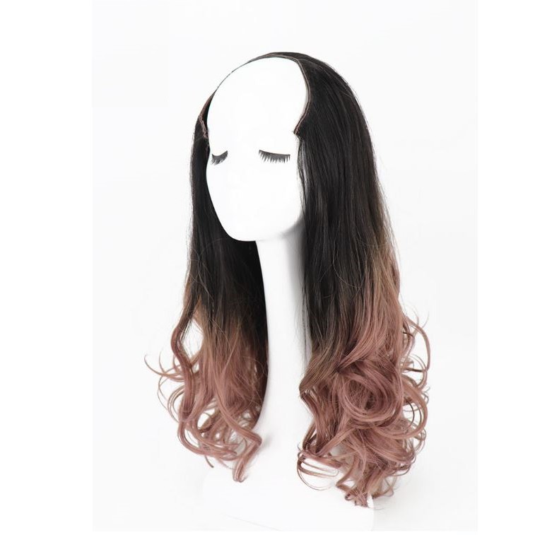 Tóc giả nữ kẹp U ombre FREESHIP Tóc kẹp U 3/4 đầu omber Hồng phấn KU-9123A