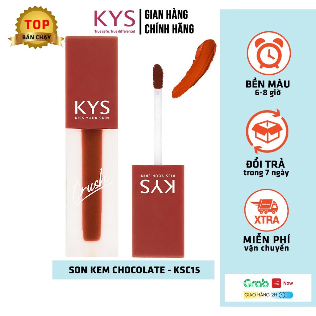 Son Kem Lì Lâu Trôi Mịn Môi Đỏ Nâu Chocolate Crush KYS Không Chì 3.5g