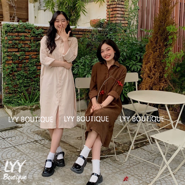 Váy sơ mi dáng ULZZANG suông dài tay chất thô, Đầm sơmi suông dài oversize hàng Quảng Châu LYY BOUTIQUE | BigBuy360 - bigbuy360.vn
