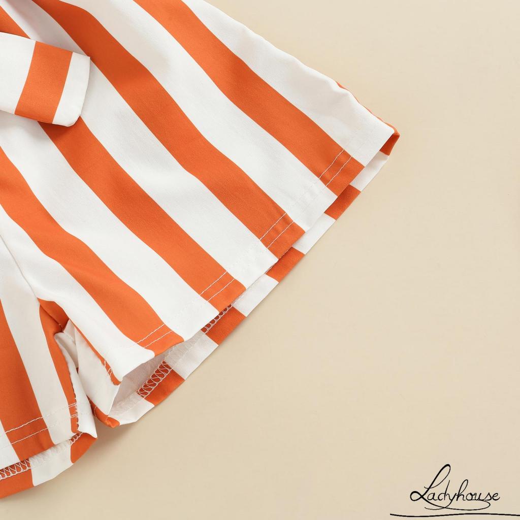 Áo thun cổ tròn in hình thỏ hoạt họa + quần short kẻ sọc phối thắt lưng phong cách mùa hè dành cho bé