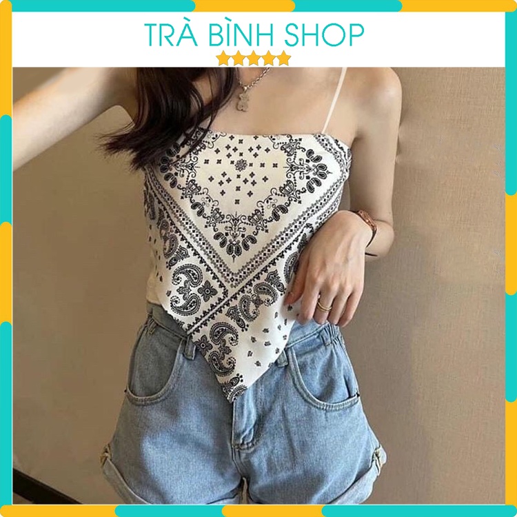 Áo Croptop Hai Dây Khăn Yếm Banda Áo Quây Họa Tiết Thổ Cẩm Xinh Xắn Hàng VNXK