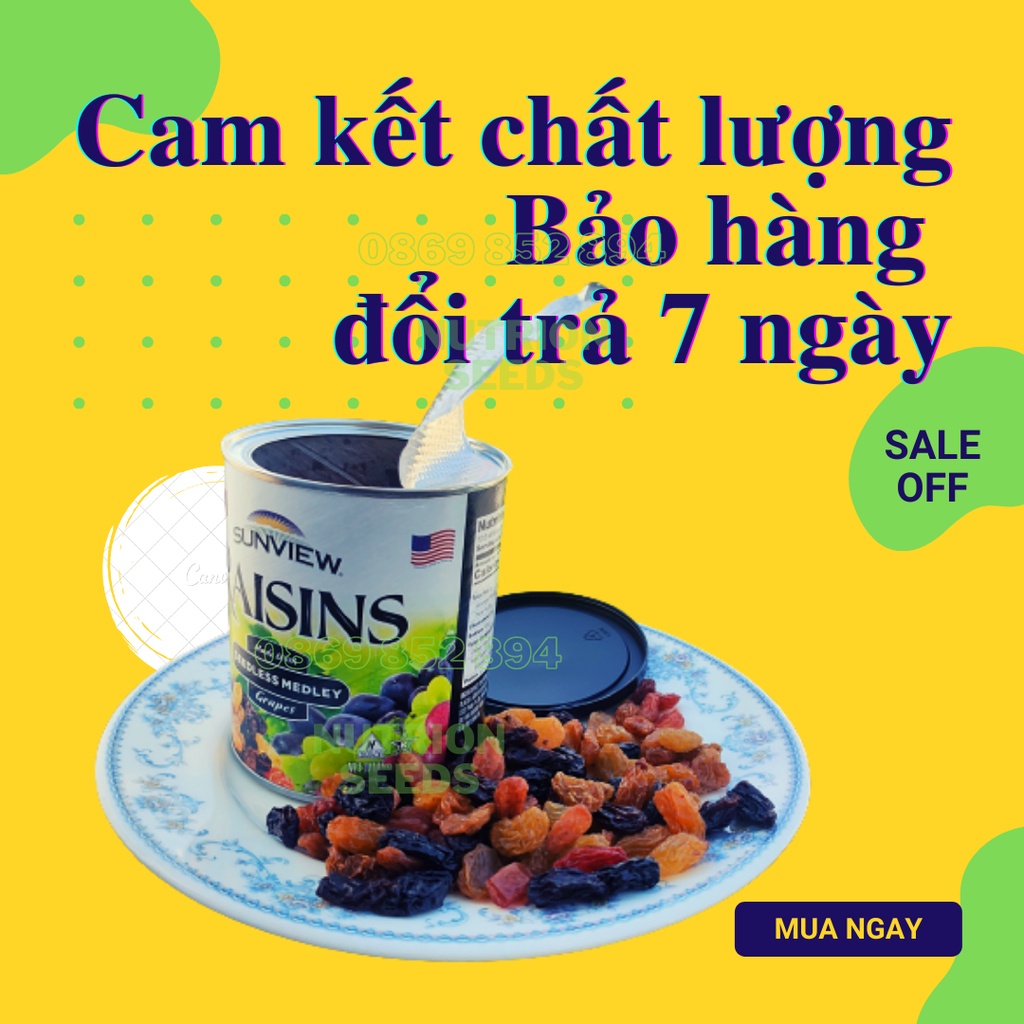 Nho Khô Mỹ Raisin Sunview không hạt vị thập cẩm 425g