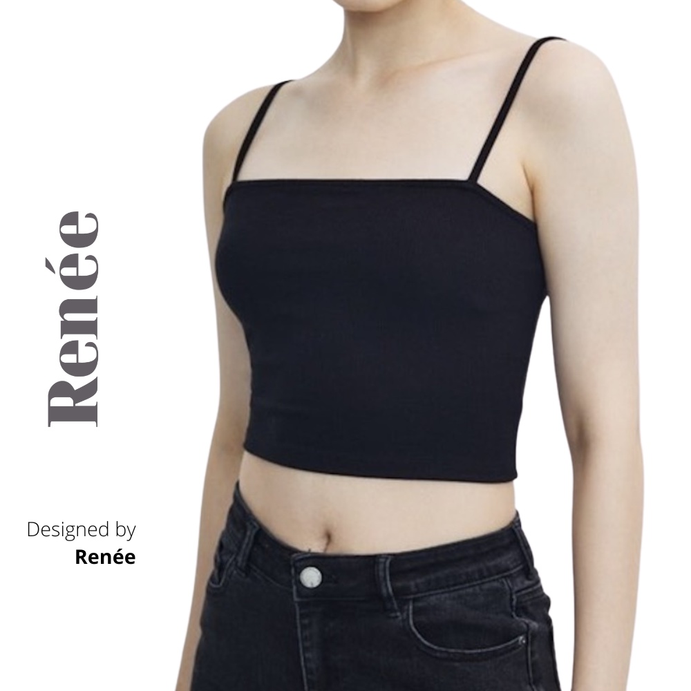 Áo hai dây Renee áo croptop nữ sợi bún to có mút dáng lửng vải cotton co giãn ôm body - FD1
