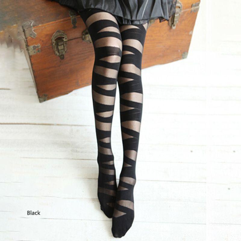 Quần tất mỏng vải nylon dệt jacquard co giãn dây đan cá tính gợi cảm cho nữ