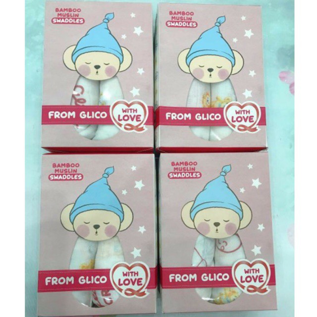 Sét 2 khăn bamboo muslin quà tặng glico