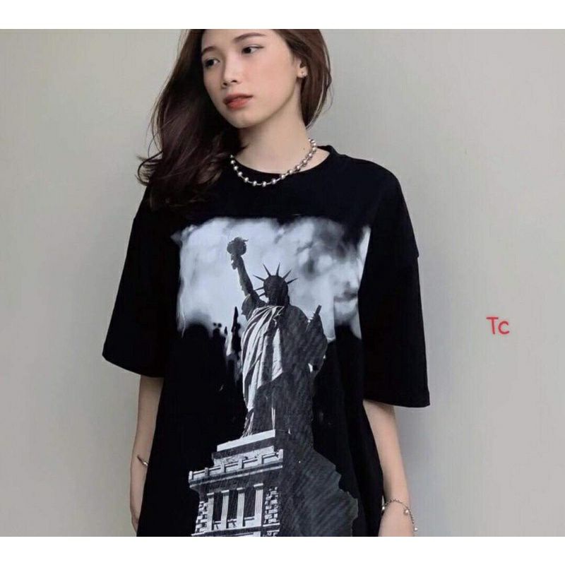 ÁO THUN TAY LỠ TƯỢNG NỮ THẦN HAI MÀU ĐEN TRẮNG CHẤT COTTON MÁT LẠNH