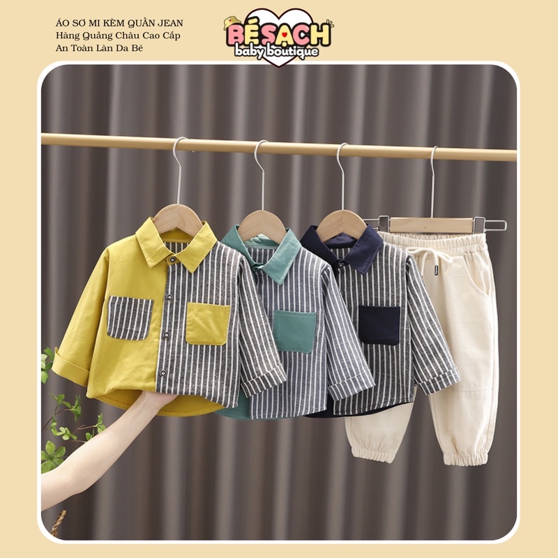Bộ Áo Sơ Mi Dài Tay Kèm Quần Jean Cho Bé Trai Vải Cotton Có Túi Họa Tiết  Phong Cách Hàn Quốc Thời Trang Cao Cấp Đáng Y