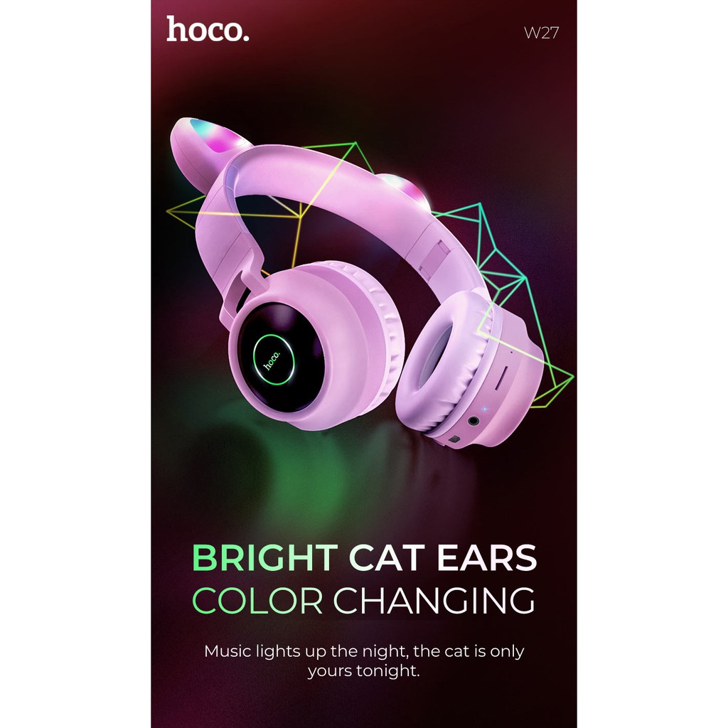 [HOT] Tai nghe bluetooth tai mèo không dây HOCO W27 hỗ trợ thẻ nhớ, kết nối điện thoại, máy tính bảng, laptop, TV