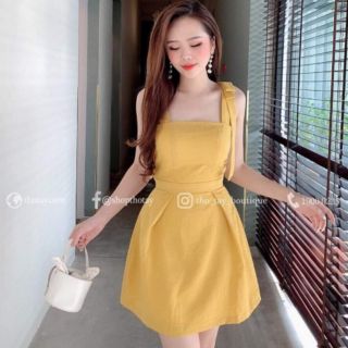 Đầm xòe 2 dây nơ vai kèm mút siêu HOT