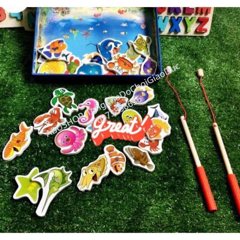 Đồ Chơi Câu Cá Gỗ 32 Cá KÈM BỂ CÁ Bền Đẹp, Sinh Động- Bộ Đồ Chơi Không Thể Thiếu Rèn Tính Kiên Trì, Linh Hoạt Tay Mắt Bé