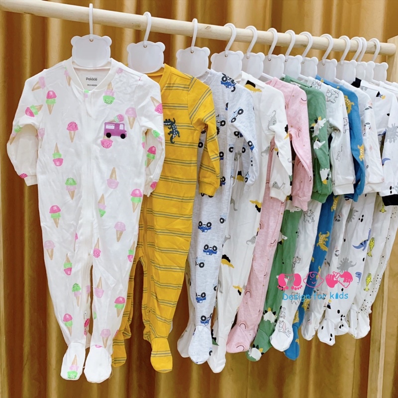 (Chọn mẫu) (Link 2) Sleepsuit vải 100% cotton, bodysuit cho bé, bộ body dài tay liền tất xuất dư các hãng cho bé