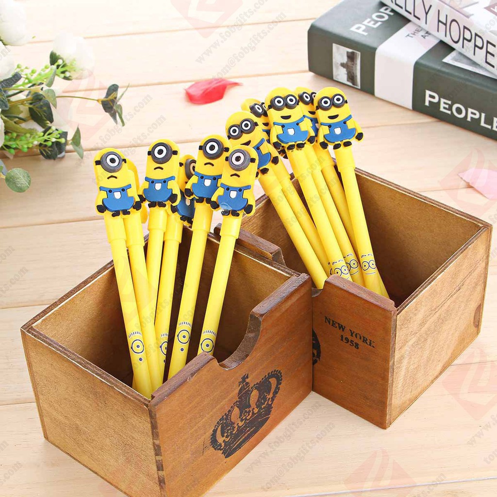 Bút bi mực nước cute hình Minion Siêu quậy mực đen ngòi 0.5mm BMBooks