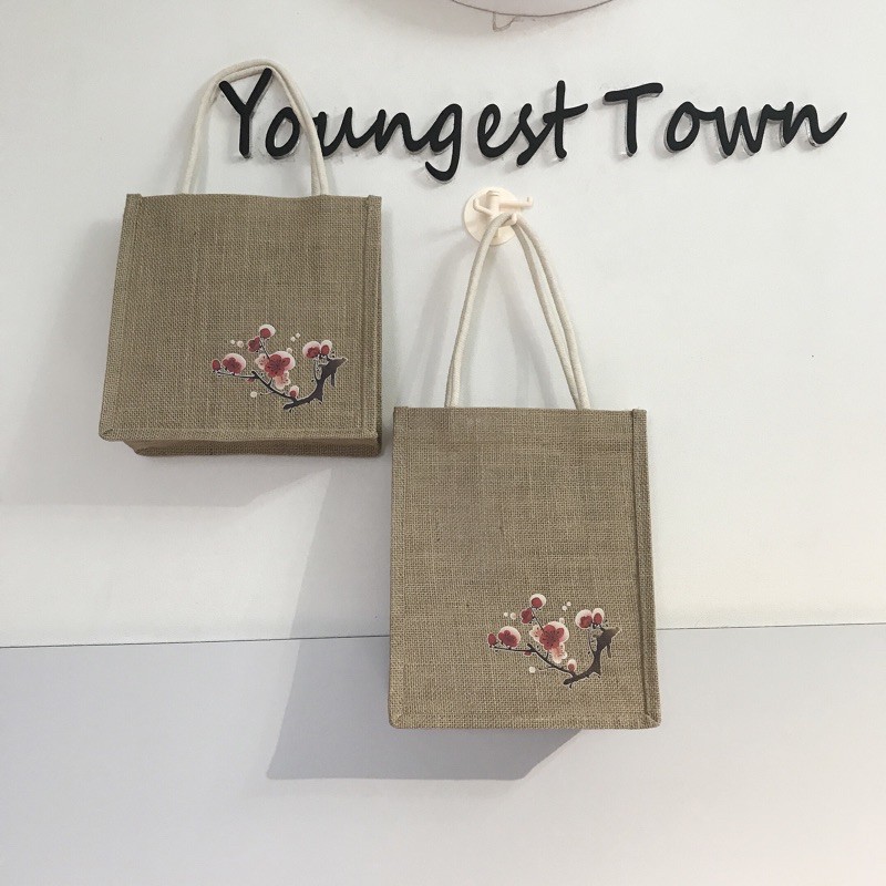 Túi cói bố dáng vuông hoa anh đào 🌸