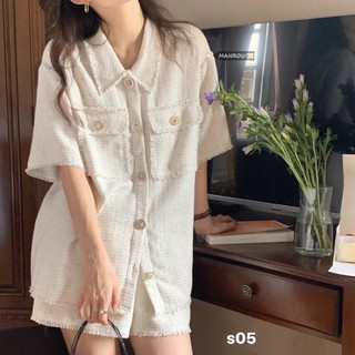 set dạ tweed trắng hàn quốc
